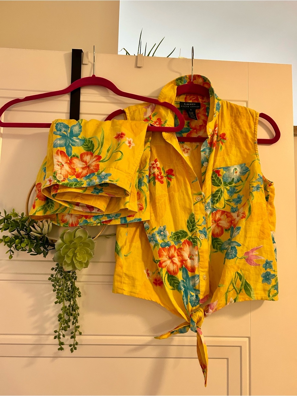 Ralph Lauren Yellow Floral Tie-Front Jumpsuit Romper Set